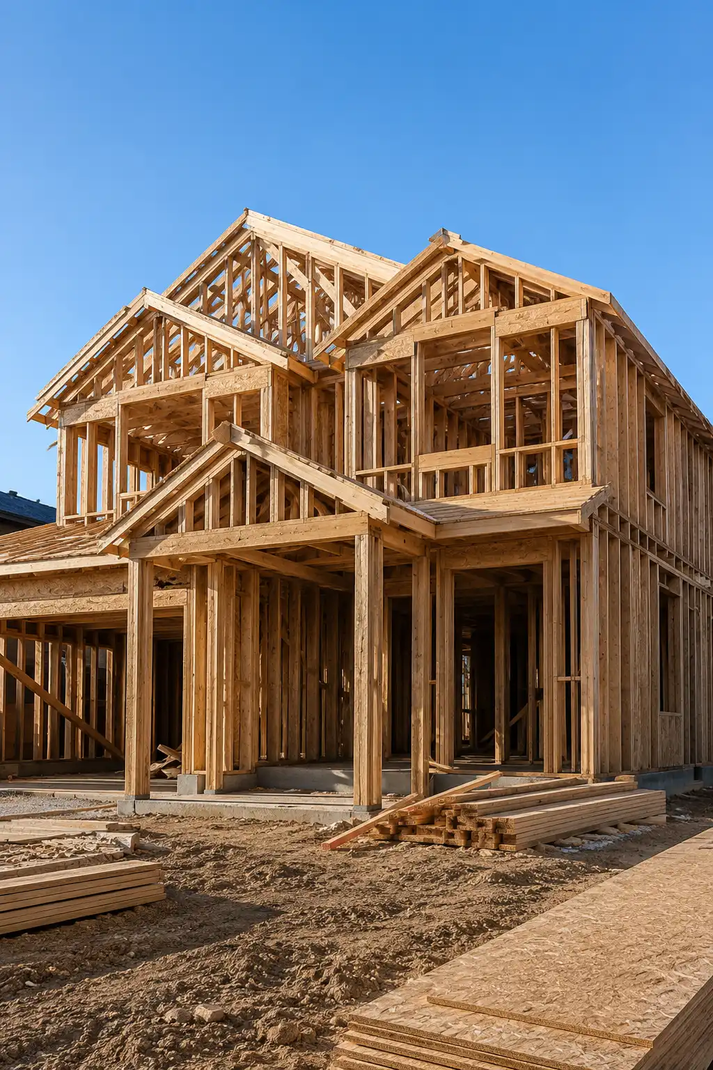 Wood-framed residential home under construction