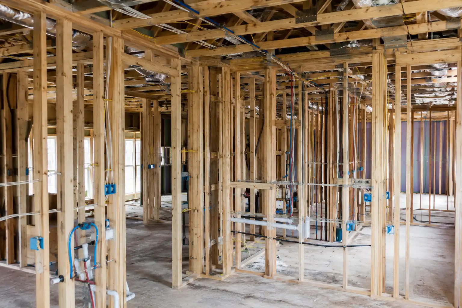 Interior framing during mechanical and electrical rough-in